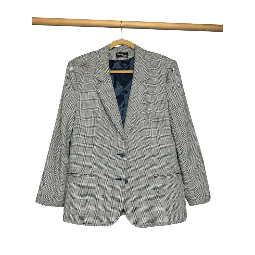 Haberdashery Womens Navy Plaid Blazer Size 8 Vintage Made Vintage Boxy 90s